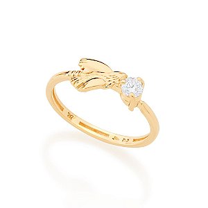 Anel Rommanel "Skinny Ring" Formado Por Parte Superior Com "Espírito Santo", Com 1 Zircônia Redonda De 4Mm Ao Lado
