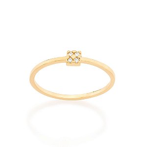 Anel Rommanel Skinny Ring Com Detalhe Quadrado Na Parte Superior Cravejado Por 4 Zircônias De 1,25 Mm