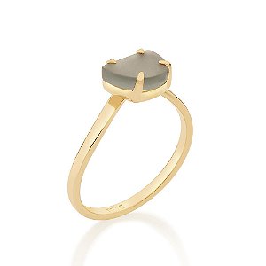 Anel Rommanel Solitário Com Aro Curvado, Composto Por 1 Cristal Meia Lua De 6X8Mm Em Sua Parte Superior (Joia Licenciada