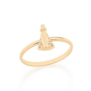 Anel Rommanel Composto Por Imagem De Nossa Senhora Aparecida Ao Centro, Tendo 6 Zircônias De 1,00 Mm Em Sua Parte Inferi