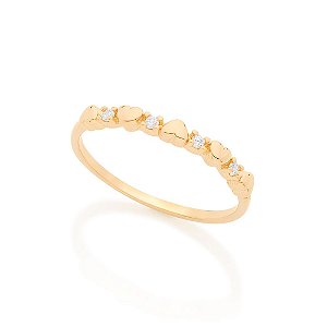 Anel Rommanel Skinny Ring Formado Por Parte Superior Com 4 Zircônias De 1,50Mm Intercaladas Por Corações