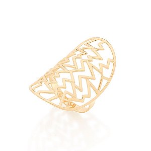 Anel Rommanel Liso Com Parte Superior Oval Tendo Detalhes Em "Zig - Zag" Vazado(Joia Licenciada Coleção Ana Hickmann 18º