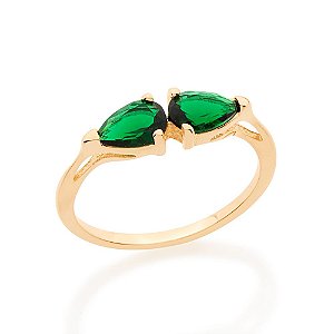 Anel Rommanel "Skinny Ring" Com Parte Superior Formada Por 2 Cristais No Formato Gota De 5X7 Mm