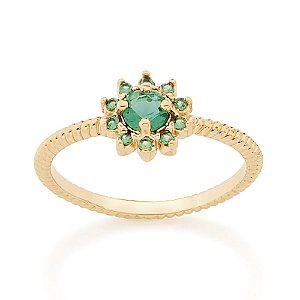 Anel Rommanel Skinny Ring Com Aro Trabalhado,Formado Por 'Flor' Cravejada Por 10 Zircônias De 1,25Mm Ao Redor E 1 Zircôn