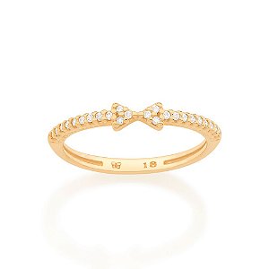 Anel Rommanel Skinny Ring Cravejado Por 24 Zircônias De 1,00 Mm, Com Laço Ao Centro
