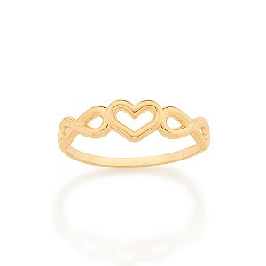 Anel Rommanel Skinny Ring Amor Eterno Formado Por 2 Infinitos E 1 Coração Vazado Ao Centro