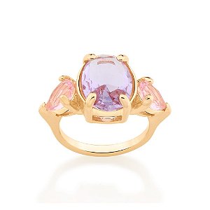 Anel Rommanel Composto Por 2 Cristais Gota De 6X8 Mm E 1 Cristal Oval De 10X14 Mm Ao Centro
