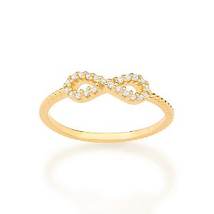 Anel Rommanel Skinny Ring Aro Trabalhado, Composto Por Infinito Cravejado Por 22 Zircônias De 1,0 Mm