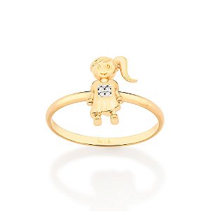 Anel Rommanel Menina Formado Por Vestido Cravejado Por 4 Zircônias De 0,80 Mm, Com Aplicação De Rhodium