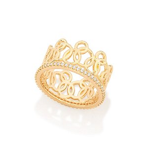 Anel Rommanel Formato Coroa, Cravejado Por 50 Zircônias De 1,0 Mm (A Quantidade De Zircônias Pode Variar Dependendo Da N