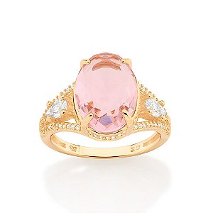Anel Rommanel Cravejado Por 80 Zircônias De 0,80 Mm, 2 Zircônias Gota De 5X3 Mm E 1 Cristal Oval De 10X14 Mm Ao Centro(J
