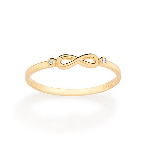 Anel Rommanel Skinny Ring Infinito Cravejado Por 2 Zircônias De 1,0 Mm