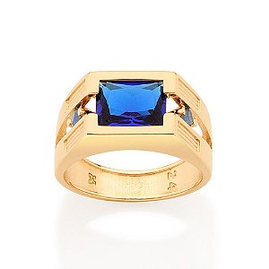 Anel Rommanel Cravejado Por 1 Cristal Baguete De 8X10 Mm E 2 Cristais De 3,0 Mm Nas Laterais