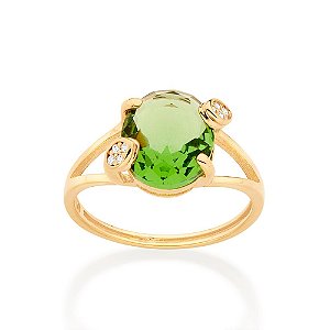 Anel Rommanel Solitário Composto Por 1 Cristal Oval De 10X12 Mm, Com 2 Garras Em Formato De Navete Cravejadas Por 8 Zirc