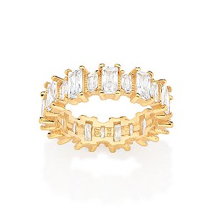 Meia Aliança Rommanel Cravejada Por 9 Zircônias Baguetes De 2X4 Mm E 9 Zircônias Baguetes De 3X6 Mm (A Quantidade De Zir