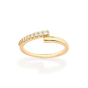 Anel Skinny Cravejado Por 2 Zircônias De 1,75 Mm, 2 Zircônias De 1,50 Mm, 3 Zircônias De 1,25 Mm E 3 Zircônias De 1,0 Mm
