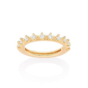 Meia Aliança Cravejada Por 10 Zircônias De 2,0 Mm,