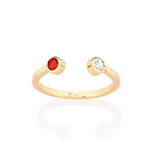 Anel Ajustável Cravejado Por 1 Zircônia De 3,0Mm E 1 Cristal De 3,0Mm,