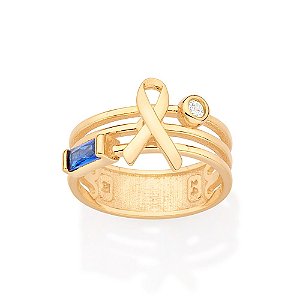 Anel Aro Triplo Composto Por 1 Zircônia Baguete De 2,5 X5 Mm E 1 Zircônia De 2,25 Mm, Com Símbolo Da Campanha Síndrome D