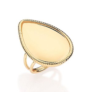 Maxi Anel Formato De Gota Liso, Com Bordas Trabalhadas,