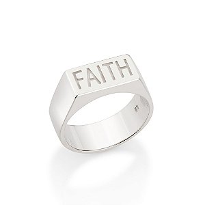 Anel Rommanel Com Aro Largo, Tendo Parte Superior Retangular Com A Palavra "Faith" (Fé)"Coleção Homem - RommAnel Rommane