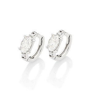 Brinco Rommanel Argola Cravejada Por 4 Zircônias De 1,0 Mm E 2 Zircônias Ovais De 4X6 Mm (Par) Med 1,1 Cm De Diâmetro