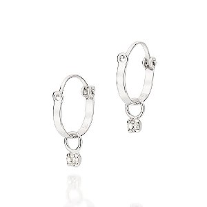 Brinco Rommanel Argola Com 2 Cristais Pendurados (Par)  Med  1,3 Cm X 1,0 Cm De Diâmetro