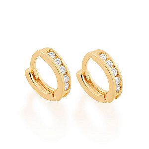 Brinco Rommanel Argola Cravejada Por 10  Zircônias (Par) Med 0,7 Mm De Diâmetro