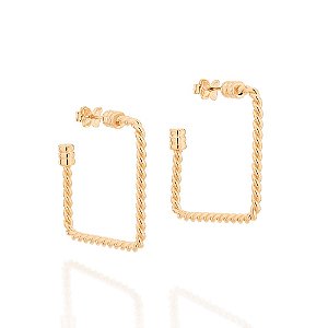 Brinco Rommanel Meia Argola Quadrada, Formado Por Aro Entrelaçado "Corda" Med 3 Cm X 3 Cm(Joia Licenciada Coleção Ana Hi