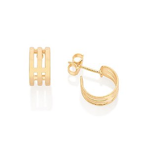 Brinco Rommanel Meia Argola Formada Por Aro Triplo,Med 1,2 Cm De Diâmetro