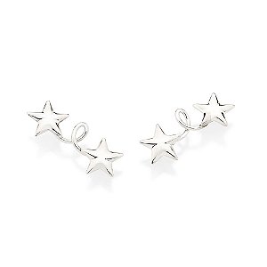 Brinco Rommanel Ear Cuff Composto Por 4 Estrelas (Par) Com Aro Torcido Ao Centro Med 2,2 Cm X 0,70 Cm(Joia Licenciada Co