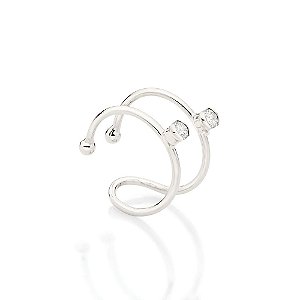 Brinco Rommanel Piercing De Pressão Aro Duplo, Composto Por 2 Zircônias De 2,5 MmMed 1,3 Cm De Diâmetro(Joia Licenciada