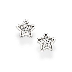Brinco Rommanel Pequeno No Formato De Estrela, Cravejado Por 12 Zircônias De 1,0 Mm (Par) Med 0,60 Cm X 0,60 Cm