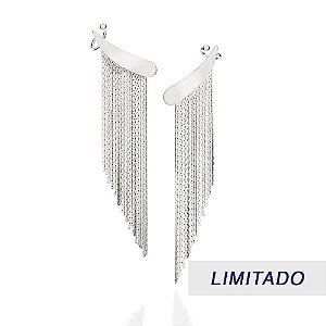 Brinco Rommanel Ear Curf Com Piercing De Pressão Formato De Franja Med 7,0 Cm X 2,9 Cm(Joia Licenciada Coleção Giovanna