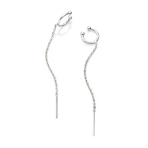 Brinco Rommanel Ear Cuff Com Piercing De Pressão Composto Por Corrente De Elos Cadeado Laminado Fio 0,35 Mm Med 7,0 Cm X