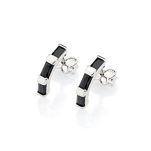 Brinco Cravejado Por 6 Zircônias Baguete De 2X4 Mm (Par) Med 1,3 Cm X 0,20 Cm (Joia Licen  Coleção Ana Hickmann) - 32696