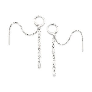 Brinco Rommanel Argola Composta Por Fio Com 8 Zircônias De 6X3 Mm (Par) E Corrente De Elo Cadeado Laminado Fio 0,35 Mm,