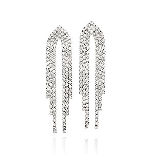 Maxi Brinco Rommanel Cascata Cravejado Por 282 Zircônias De 3,0 Mm,Med 9,9 Cm X 2,6 Cm