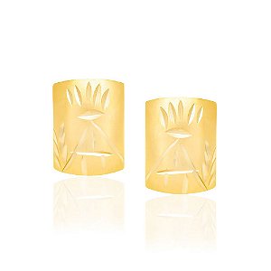 Brinco Rommanel Formato Quadrado Diamantado Com Detalhes De Casa, Folhagem E Sol Med 1,0 Cm