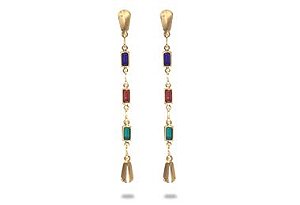 Brinco Rommanel Base Lisa Composto Por Fio Com Peças Retangulares Coloridos E Gota Lisa Na Ponta Med 6,5 Cm