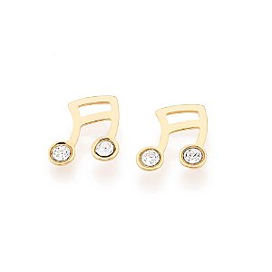 Brinco Rommanel Formato Nota Musical Com Cristais De 2,00Mm Med 0,9 X 0,8 Mm