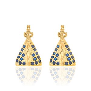 Brinco Rommanel "Nossa Senhora Aparecida" Cravejado Por 36 Zircônias Azuis De 1,50Mm Med 1,5 Cm