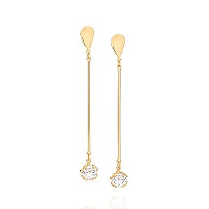 Brinco Rommanel Base Gota Composta Por Palito Com Zircônia Redondo De 8Mm Na Ponta Med 8,5 Cm