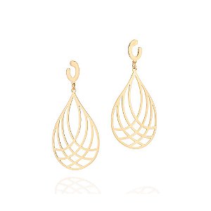 Brinco Rommanel Base Estilizada Composta Por Gota Com Detalhes Vazados Med 6,5 Cm