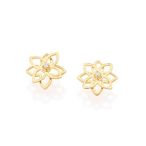 Brinco Rommanel Formado Por Flor Vazada Com Zircônias Redondas Brancas De 2,00Mm Med 1,50Cm