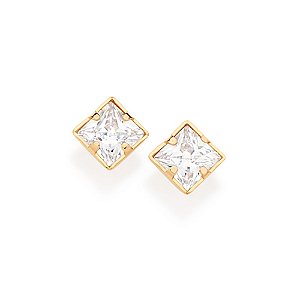 Brinco Rommanel Solitário Composto Por 2 Zircônias Carrês Quadradas De 6X6 Mm (Par) Med 0,7 Cm X 0,7 Cm