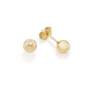 Brinco Rommanel No Formato Bola De 6 Mm, Composto Por 2 Zircônias De 2,0 Mm Na Parte Da Frente (Par)Med 6,0 Mm De Diâmet