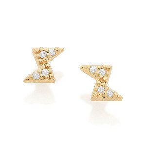 Brinco Rommanel No Formato Raio Cravejado Por 8 Zircônias De 1,0 Mm Med 0,50 Cm X 0,40 Cm(Joia Licenciada Giovanna Anton