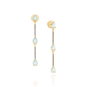 Brinco Rommanel Composto Por 6 Cristais Gota De 6X8 Mm Intercalados Por Palitos Cravejados Por 56 Zircônias De 1,0 Mm (P