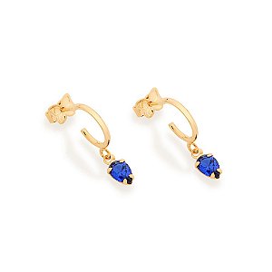 Brinco Rommanel Meia Argola Composto Por 2 Zircônias Gota De 4X6 Mm Penduradas (Par)Med 2,0 Cm X 1,0 Cm (Joia Licenciada